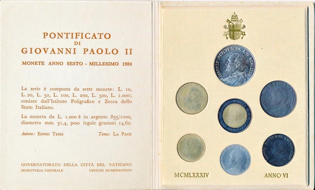 VATICANO Serie divisionale 1984 FDC Papa Giovanni Paolo II 1000 Lire ARGENTO