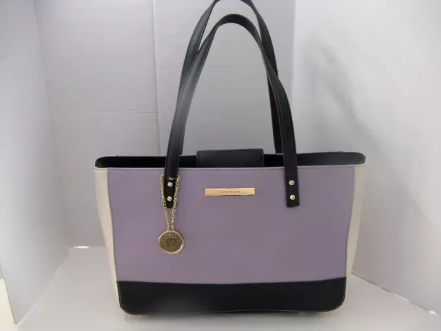 Anne Klein New Recruits Dome Satchel Lilac & Black w/Polka Dots Lining NWOT