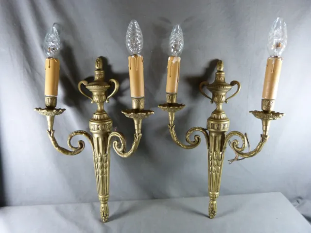⭐ Large Pair of French Vintage Louis XVI Ormolu Bronze Wall Sconces Lights ⭐