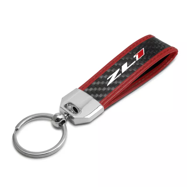 Chevrolet Camaro ZL1 Carbon Fiber Strap with Red Leather Edge Key Chain