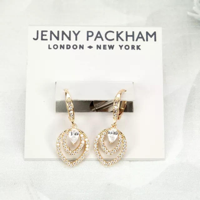 Jenny Packham Women's Designer Double Teardrop Earrings Gold Plated W/Crystals