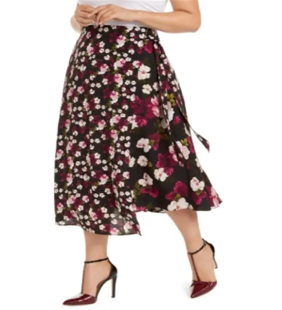 Calvin Klein Women's Floral Print Wrap Skirt Black Size 18W