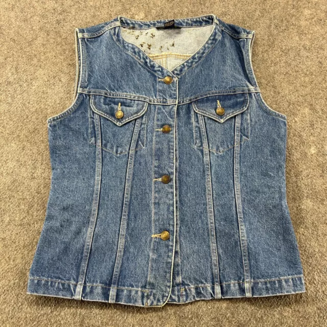 VINTAGE Denim Vest Women M Blue Trucker Biker Cotton Medium Wash Western USA 90s