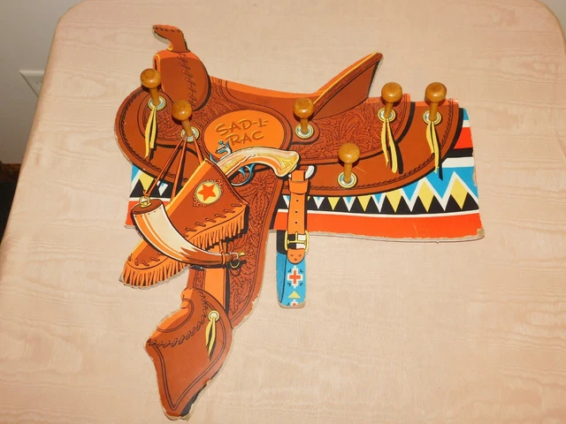 Vintage Western Cowboy 19" W X 21" H Sad-L-Rac Cardboard Coat Clothes Wall Rack