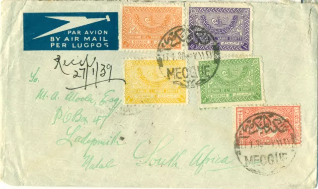 Saudi Arabia 1939 Cover from Mecque via Jeddah via Suez to  South Africa