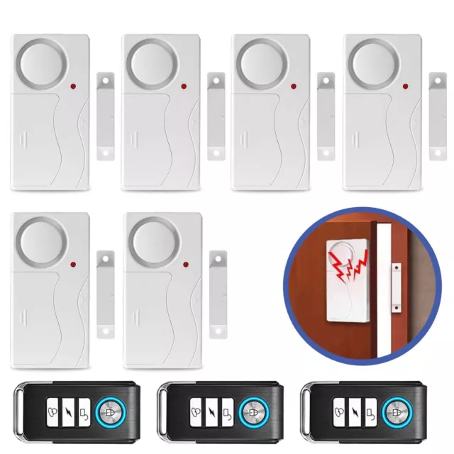 6× Türalarm Fensteralarm Alarmanlage 110dB Sirene Sensoren mit 3 Fernbedienungen