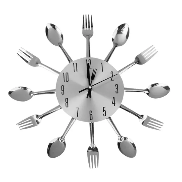 Modern Sliver Cutlery Kitchen Utensil Wall Clock Spoon Fork Clock Home Decor