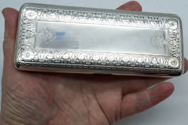 Engraved Sterling Silver Cigarette Case. Egyptian Revival Design R. BLACKINTON