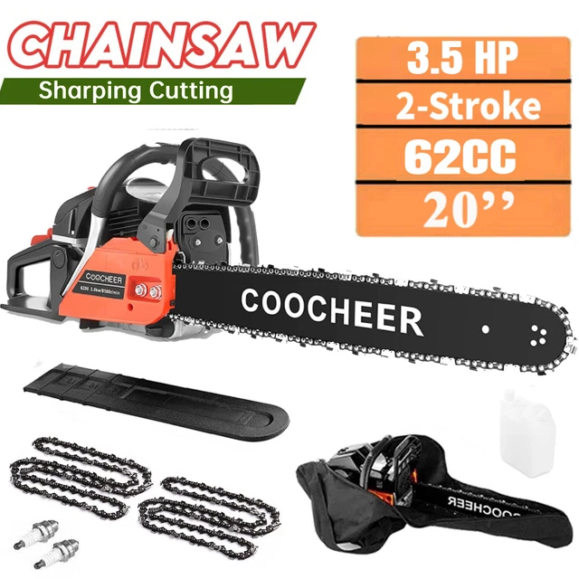 62CC GAS CHAINSAW, 20" Bar Gasoline Powered Chain Saw 2Cycle Engine