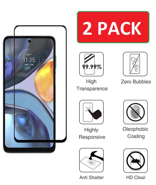 (2 Pack) (Full Coverage) For Motorola Moto G22 Tempered Glass Screen Protector