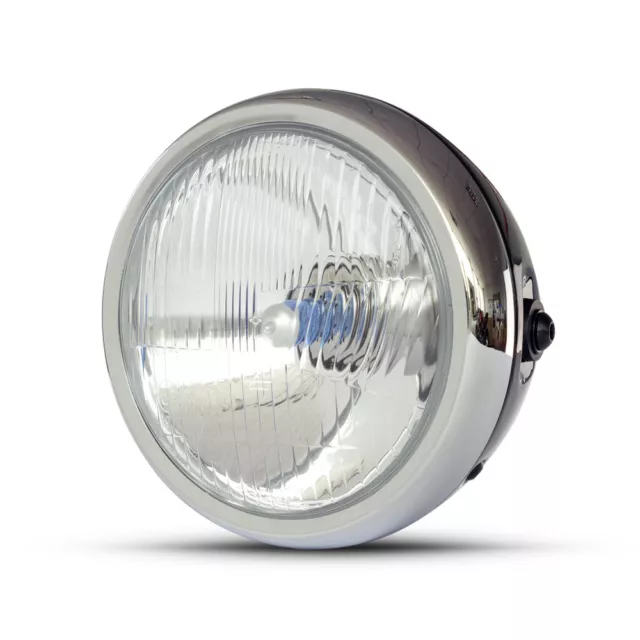 Moto Phare 6.5 " Brillant Noir et Chrome Cadre pour Rétro Scrambler Projet