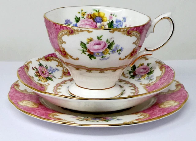 Royal Albert Lady Carlyle Trio di tazza da tè, piattino e piastra laterale ossa cinese vintage