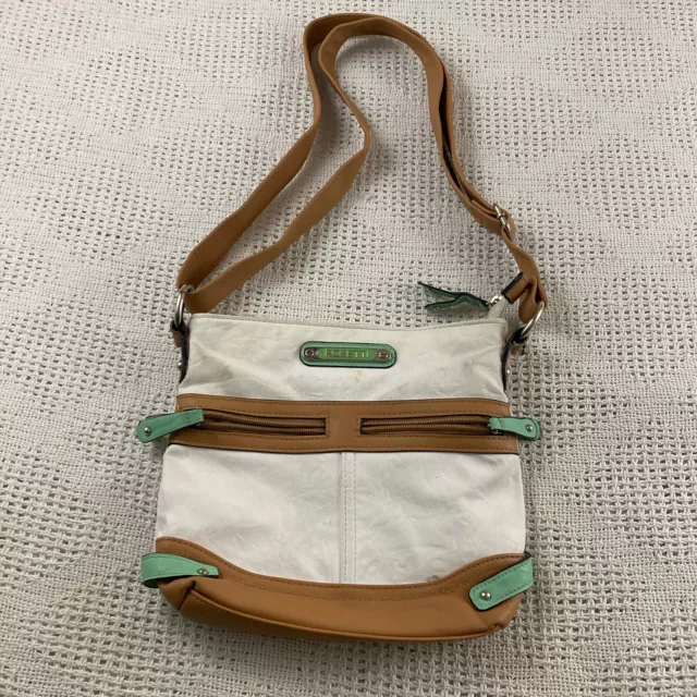 ROSETTI WHITE Tan Purse Adjustable Strap w Mint Seafoam Green