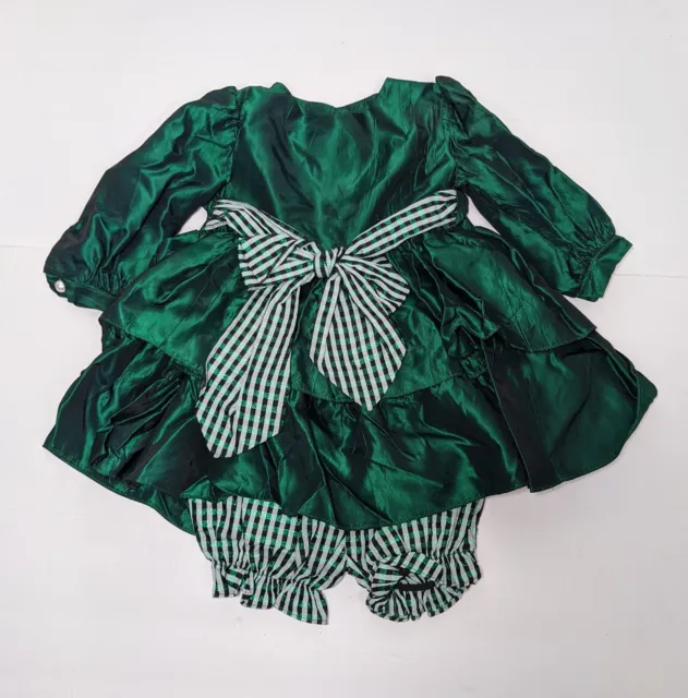 Plum Pudding Emerald Green Ruffle Girls Holiday Dress Pearl Bow 2 pc 18 months