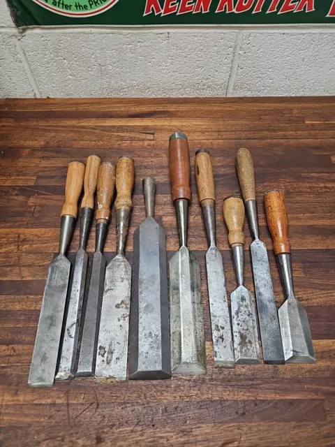 K256- 10 Antique Wood Chisels - Stanley, Etc