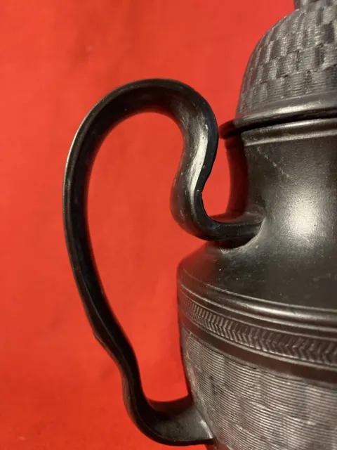 18Th C Black Basalt Coffee-Pot With Basket Weave & Tea Tray - Museum Piece 3