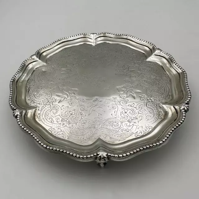 Cameriere/Vassoio Carte Argento Sterling Vittoriano Londra 1865 Orafi Alleanza