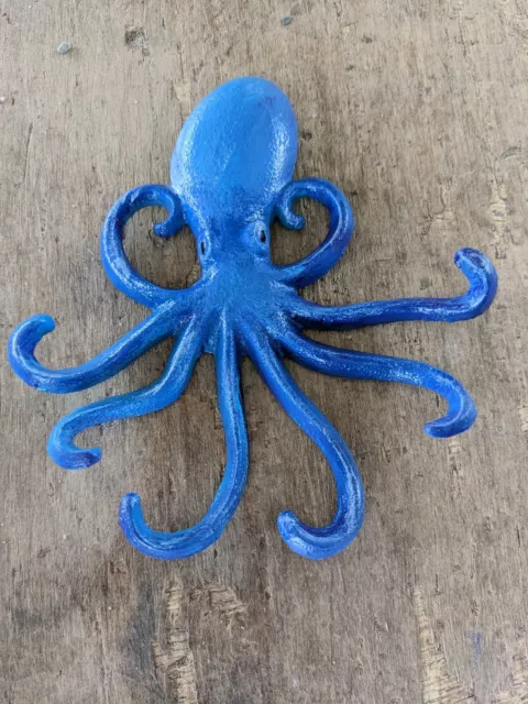 Squid Cast Iron Octopus Towel Holder Coat Hooks Hat Key Nautical hand painted