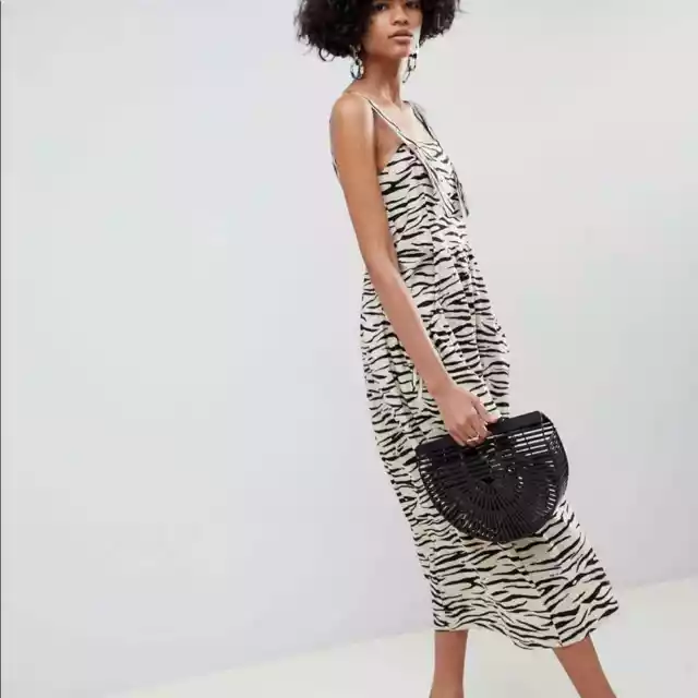 ASOS tan and black tiger animal print midi dress size 0 B178