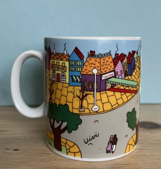 Vintage 1982 Cobblestone Lane French Painted Artwork Coffee Mug Cup