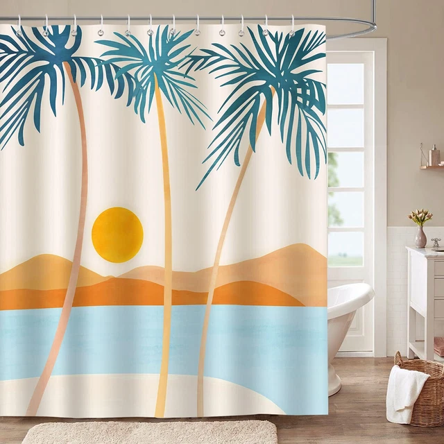 Abstract Boho Palm Tree Shower Curtain Mid Century Modern Tropical