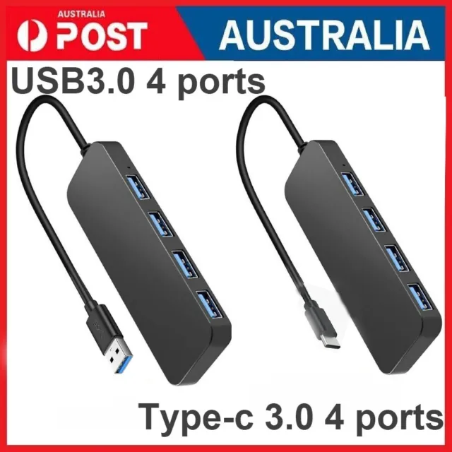 Multi USB 3.0 Hub 4 Port High Speed Slim Compact Expansion Smart Splitter Type-C