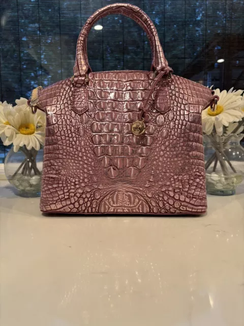 🌸New Brahmin Duxbury Satchel Mulberry Potion Melbourne Metallic Foiled Pink