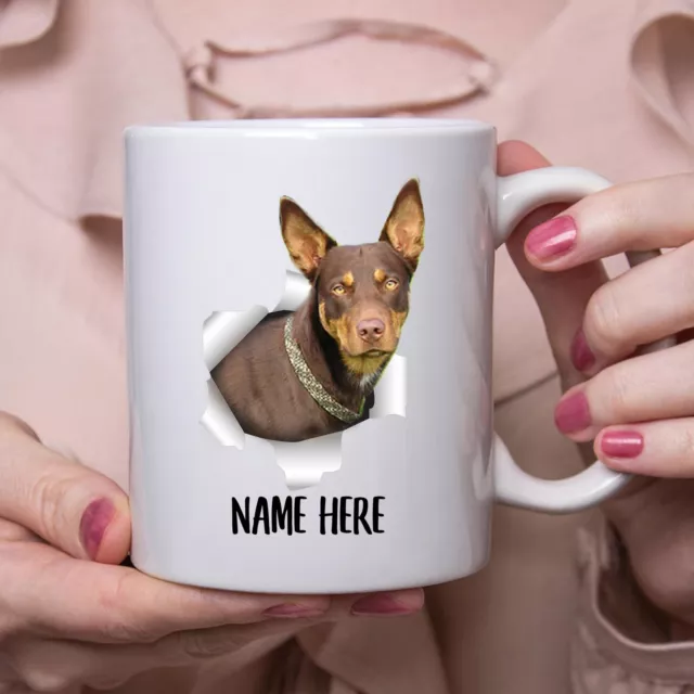 Funny Personalized Australian Kelpie Brown Custom Name White Coffee Mug