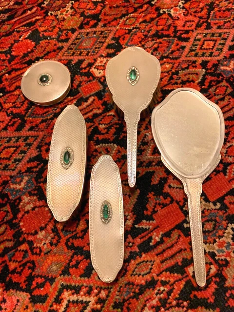 Set toilette specchio spazzole argento 800  con malachite