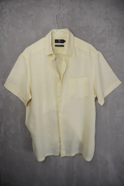 Blue Harbour Marks and Spencers Mens Shirt Yellow Size Medium Cooldown Linen