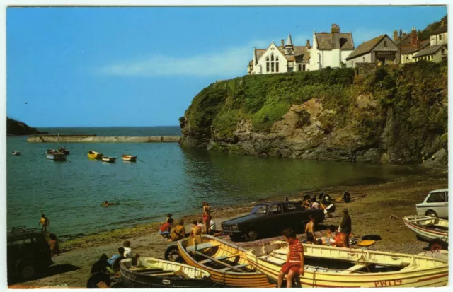 Colour Postcard Boats and Cars on Beach Port Isaac Cornwall Posted 1980s