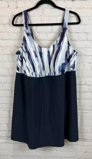 AVENUE blue white swim one piece suit dress size 22 NWT