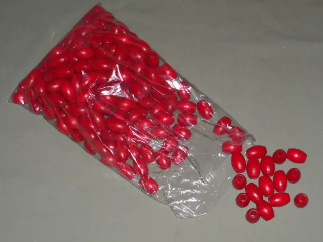 2  lbs Vintage 1 1/4" Red Barrel Oval Wood Beads Macrame Craft Lot 3/8" Hole