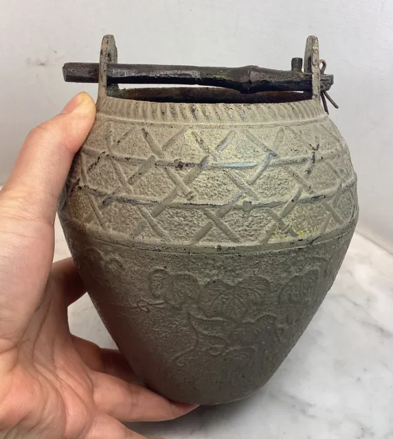 Antique Vintage Japanese Cast Iron Hanging Vessel Vase