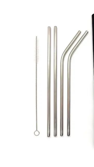 4 x Steel Reusable Stainless Metal Straws Brush Drinking Straw Cleaner