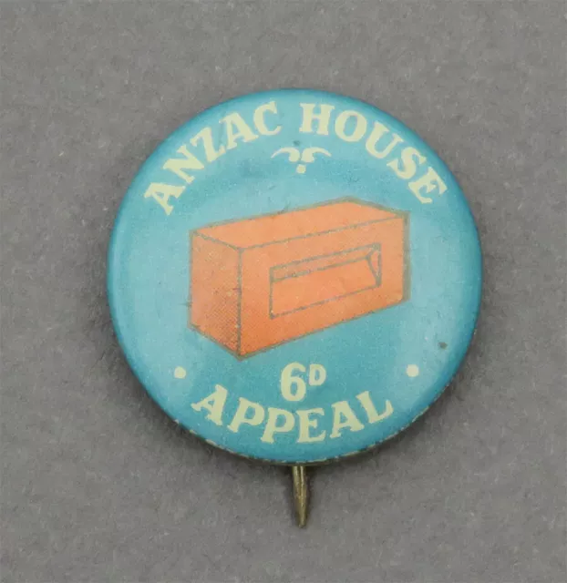 Vintage  "ANZAC HOUSE"  Tin Badge - 6d, Sixpence