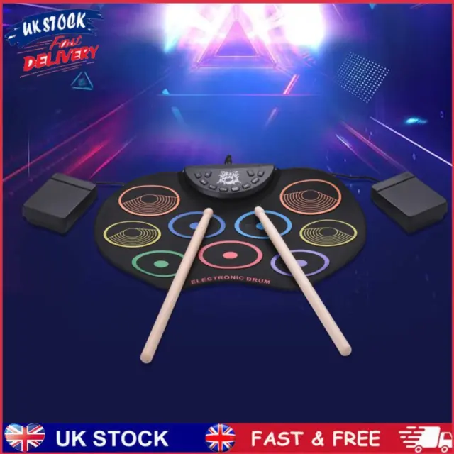9 Drum Pads USB Roll Up Drum Set Funny with Drum Sticks/Pedals Support Recording