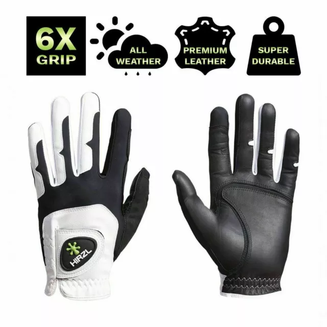 HIRZL Men's Golf Gloves - Grippp Fit, Premium Leather, White/Black, Swiss Design