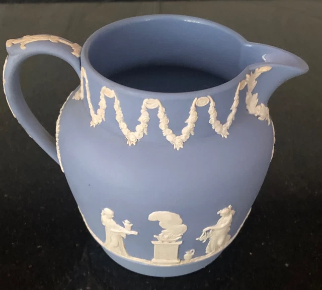 Wedgwood Jasper Ware Blue Jug 5" High Blue & White Neoclassical Style 2