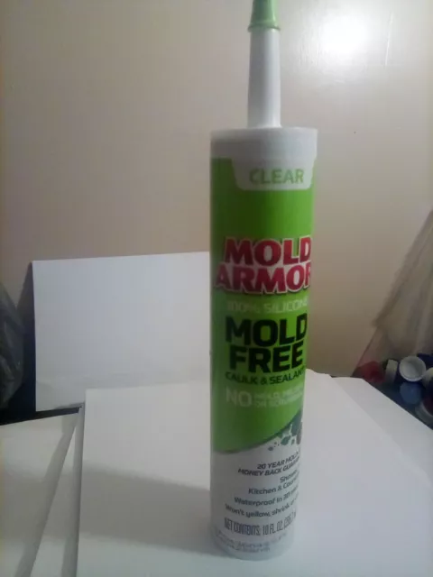 NEW Mold Armor 100% Silicone Mold Free Caulk & Sealant,  Clear 10 oz. FREE SHIP.