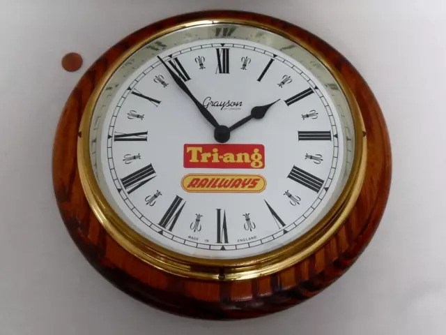 70s TRIANG RAILWAYS WALL STATION CLOCK, Vintage SOLID OAK WOOD Retro EX TOY SHOP