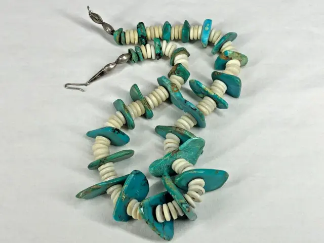 Beautiful Vintage Native American Made Turquoise Slab Style Necklace