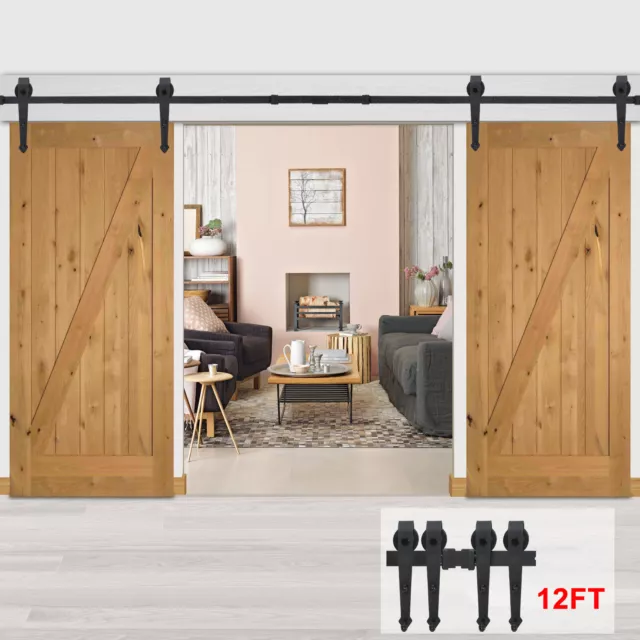 Double Sliding Barn 12FT Door Hardware Closet Track Kit Stable Bedroom Set