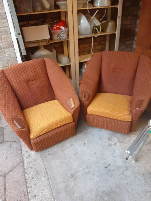 Pair of Mid Century Wool Upholstery Armchairs