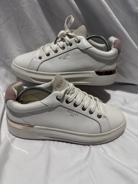 MALLET WHITE PINK Rose Gold Leather Grftr Low Trainers Uk Size 6 Ladies 24.99 PicClick UK