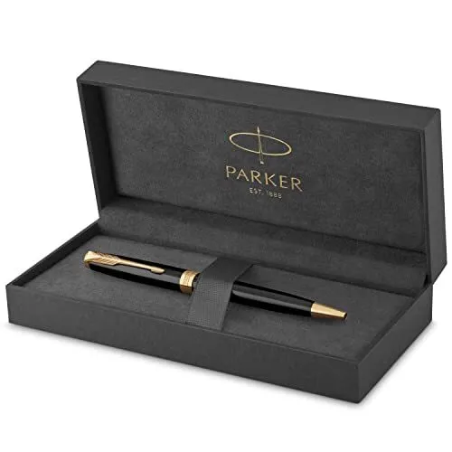 Parker Sonnet Ballpoint Pen | Black Lacquer with Gold Trim | Medium Point Black
