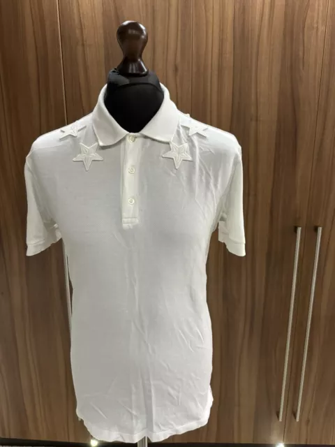 Givenchy Men’s Polo T-Shirt Size XL Cuban Slim Fit White Stars P2P 21.5 Inches
