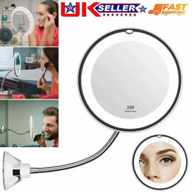 10X Magnifying LED Light Up Shaving Makeup Mirror with Locking Suction Cup UK