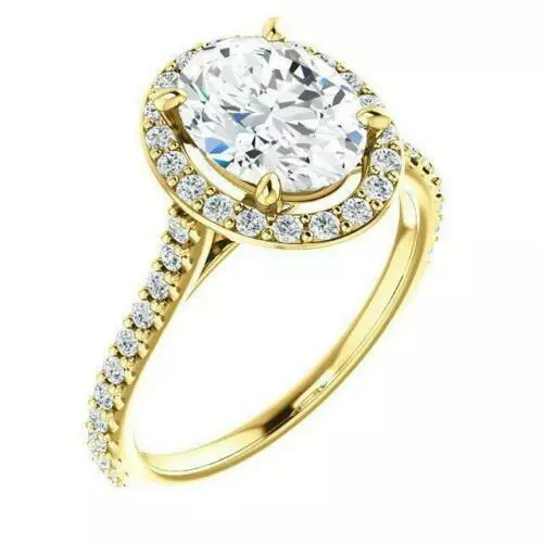 2.00ct Oval Diamond Accent Ice Halo Bezel Wedding Ring Yellow Silver Lab-Created