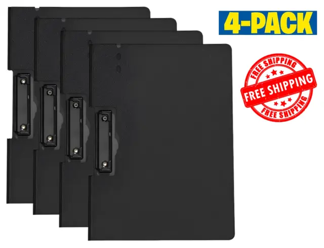 4 Pack of Black Foldable Plastic Clipboards with Horizontal Opening and Cover